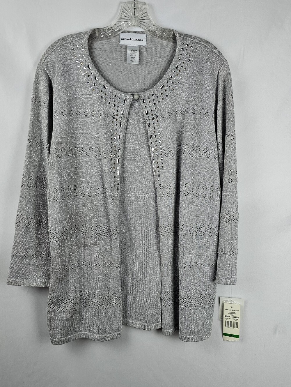NWT Alfred Dunner Metallic Shimmer Cardigan Sweater Lg Rayon Grandmacore